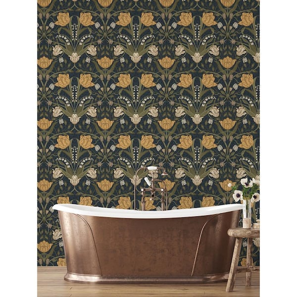 Filippa Navy Tulip Non Woven Paper Wallpaper Sample