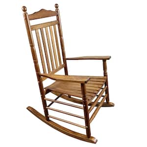Wood Outdoor Rocking Chair with Backrest Inclination, High Backrest, Deep Contoured Seat for Balcony, Porch, Deck, Oak