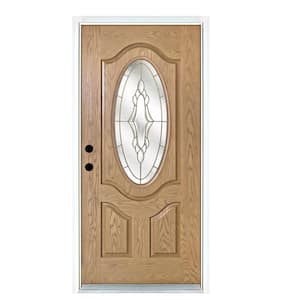 36 in. x 80 in. Light Oak Right-Hand Inswing 3/4 Oval-Lite Andaman with Brass Stained Fiberglass Prehung Front Door