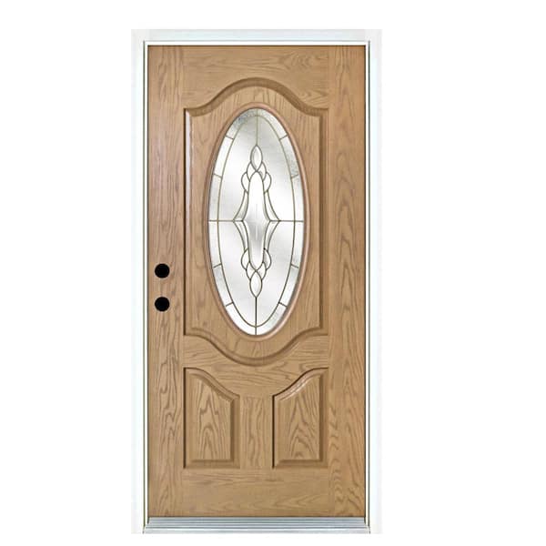 MP Doors 36 in. x 80 in. Light Oak Right-Hand Inswing 3/4 Oval-Lite Andaman with Brass Stained Fiberglass Prehung Front Door