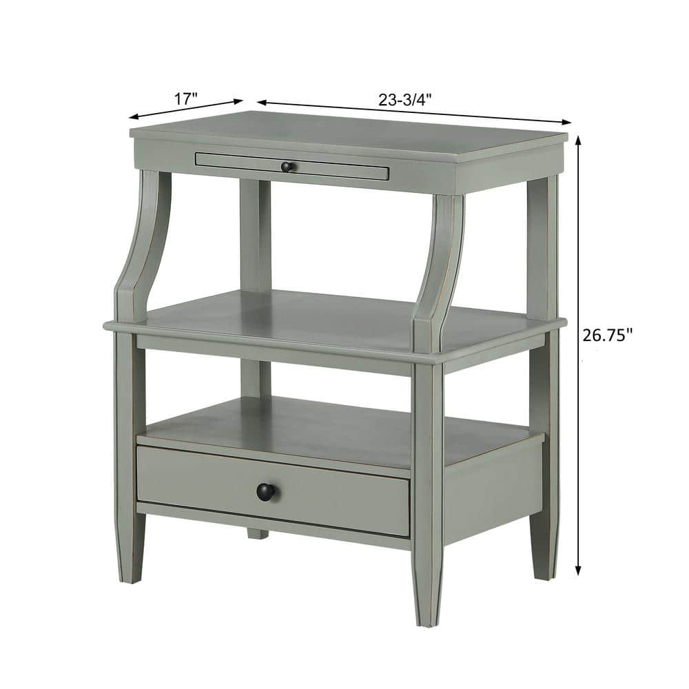 Newton Antique Gray Wood Nightstand with Storage Drawer and Pull-Out Tray