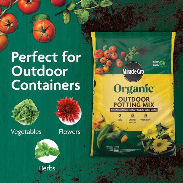 Miracle-Gro Organic Outdoor Potting Mix 25 qt. Soil for Container Plants,  Contains Quick-Release Natural Fertilizer, OMRI Listed 71281430 - The Home  Depot