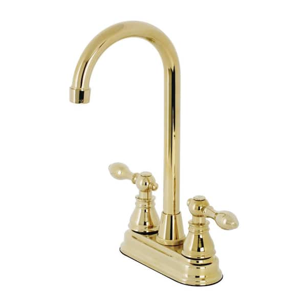Kingston Brass American Classic 2-Handle Deck Mount Gooseneck Bar Prep Faucets in Polished Brass