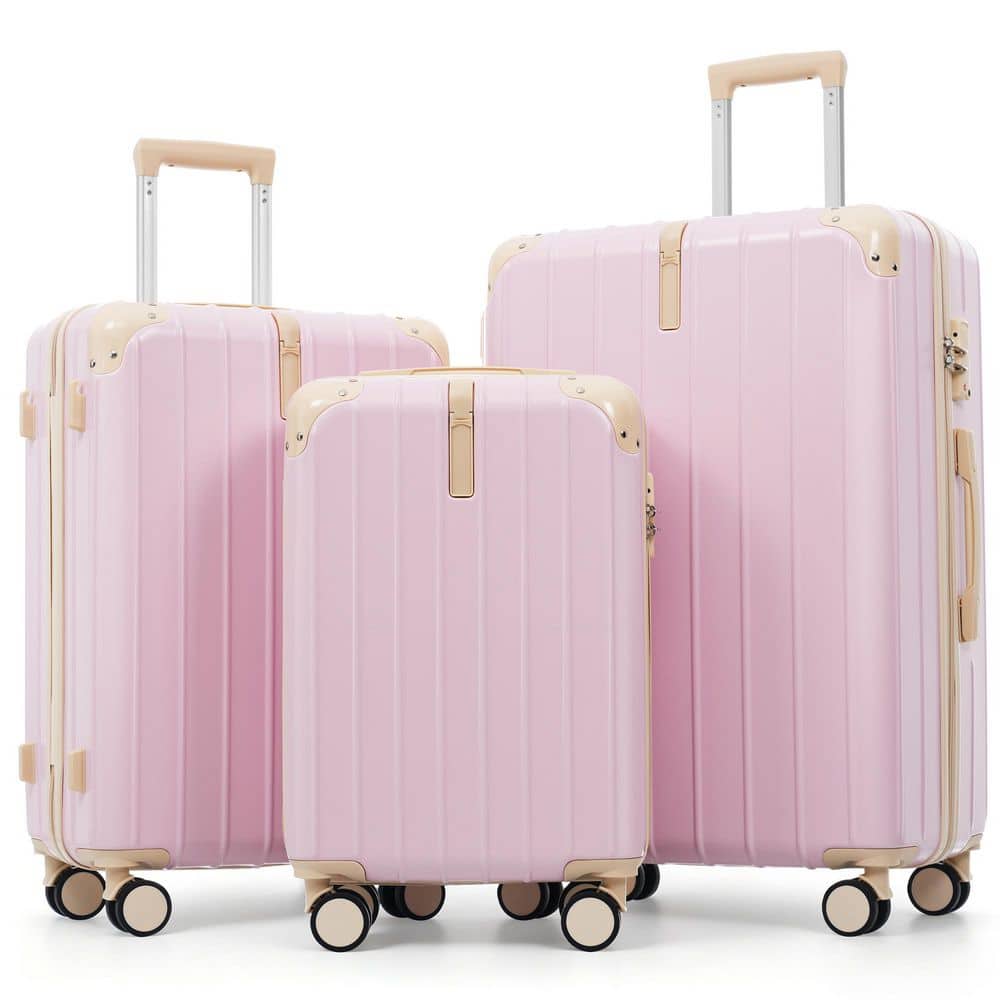 Merax Lightweight Durable 3-Piece Pink ABS Plastic Hardshell