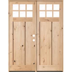 72 in. x 96 in. Craftsman Knotty Alder 6-Lite Clear Glass Unfinished Wood Left Active Inswing Double Prehung Front Door