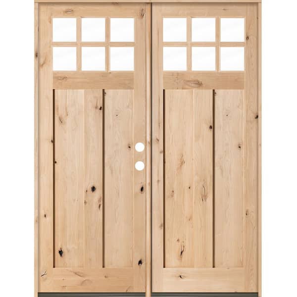 Krosswood Doors 72 in. x 96 in. Craftsman Knotty Alder 6-Lite Clear Glass Unfinished Wood Left Active Inswing Double Prehung Front Door