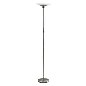 70.5 in. Silver Steel Led Torchiere Floor Lamp with White Solid Color Cone Shade