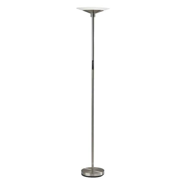 HomeRoots 70.5 in. Silver Steel Led Torchiere Floor Lamp with White Solid Color Cone Shade