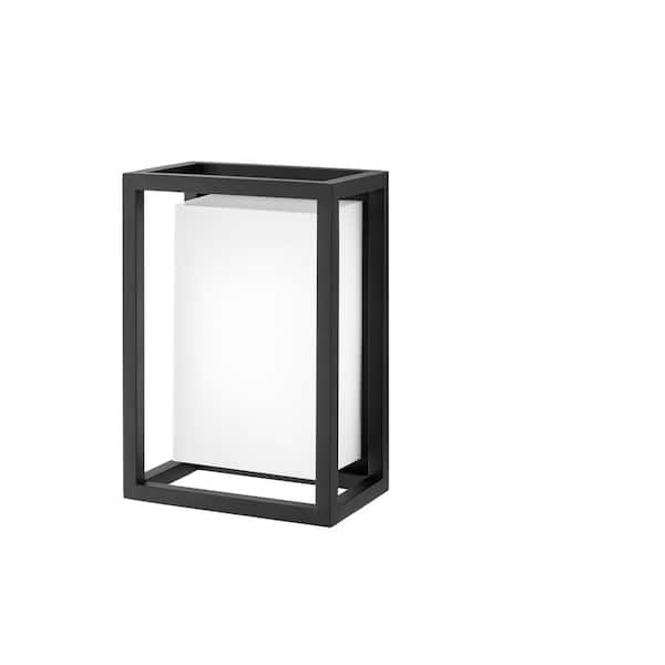 Abbey 9.5 in. 1-Light Sand Black Hardwired LED Outdoor Wall Light Lantern Sconce with Integrated LED Bulb