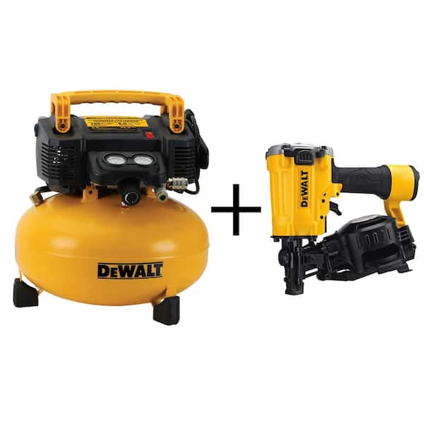 DEWALT 6 Gal. 165 PSI Electric Pancake Air Compressor and Pneumatic 15-Degree Coil Roofing Nailer