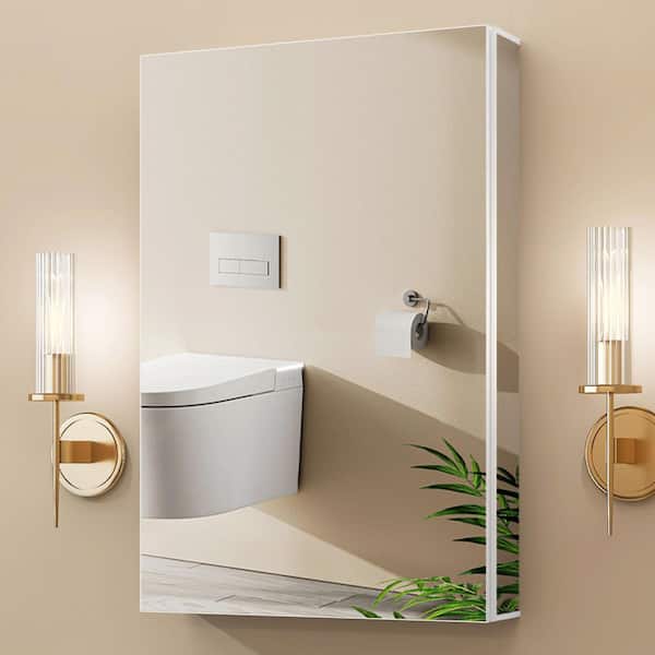 Vie 20 in. W x 30 in. H White Rectangular Recessed or Surface Mount Aluminum Medicine Cabinet with Mirror Tri-View Clear