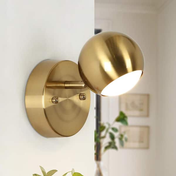 Macue 4.7 in. Mid-Century Modern Indoor Brass Gold Integrated LED Wall Sconce Light, 1-Light Spotlight for Bedroom