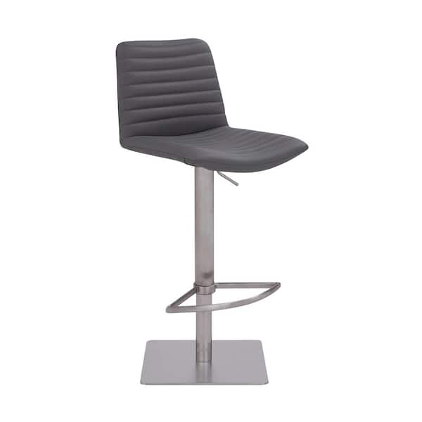 Armen Living Jagger Contemporary Adjustable 33-43 in. Bar Stool in Brushed Stainless Steel Finish and Grey Faux Leather