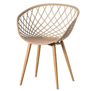 Beige Modern Nude Sidera Plastic Chair Crosshatch Lattice Back with Metal Wood Look Legs