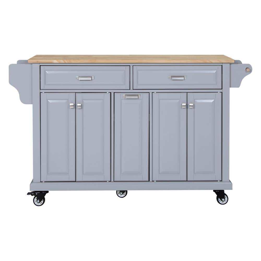 Grey Rubber wood Kitchen Cart with Towel Rack and Spice Rack