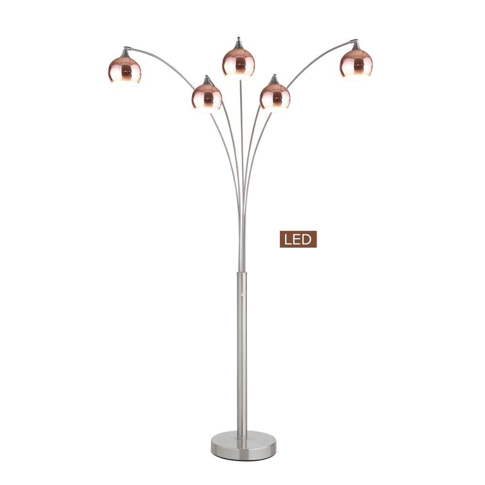 Sleek Modern Adjustable 86" Silver Arc Floor Lamp with Multi-Head
