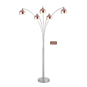 Amore 86 in. Rose Copper and Brushed Steel LED Arched Floor Lamp