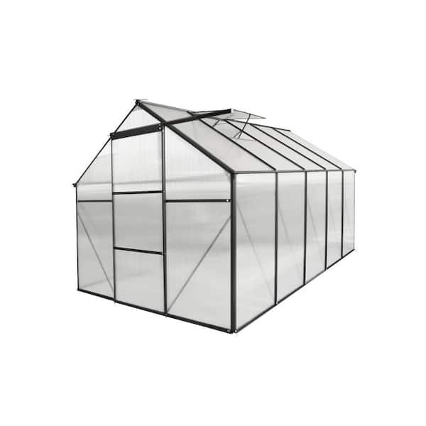 74.80 in. W x 122.44 in. D x 76.77 in. H Black Aluminum Outdoor Heavy Duty Walk-in Greenhouse for Backyard in All Season