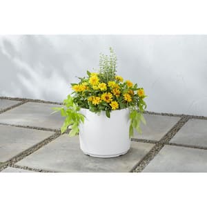 12.5 in. Eloise Medium White Resin Cylinder Planter (12.5 in. D x 9.8 in. H) with punch-out Drainage Holes
