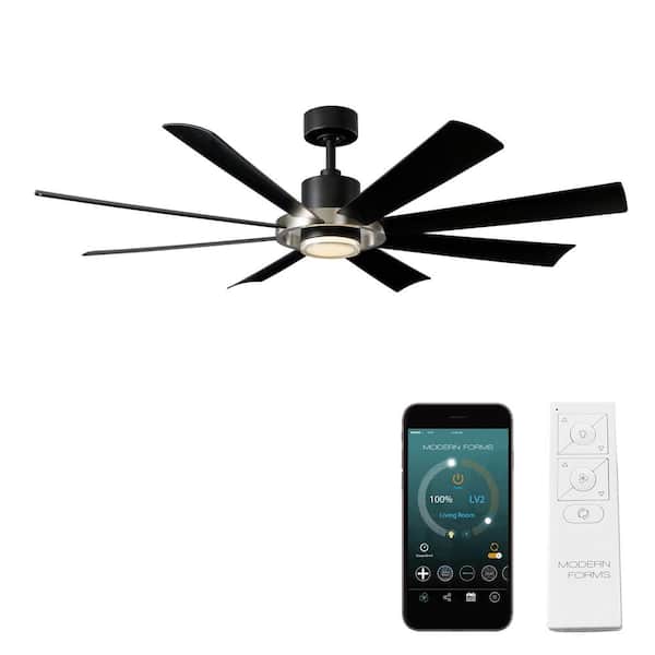 Modern Forms Aura 60 in. Smart Indoor/Outdoor Matte Black BrushedNickel Windmill Ceiling Fan Selectable CCT Integrated LED and Remote