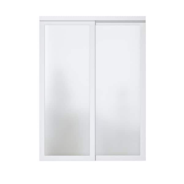 ARK DESIGN 60 in. x 80 in. 1 Lite Tempered Frosted Glass White Finished Solid Core Sliding Door with Hardware