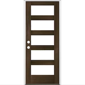 32 in. x 80 in. Modern Hemlock Right-Hand/Inswing 5-Lite Clear Glass Black Stain Wood Prehung Front Door