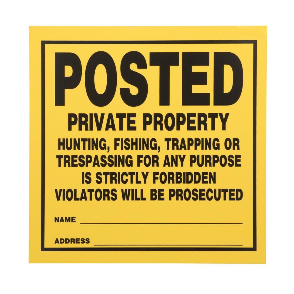 PRIVATE PROPERTY NO TRESPASSING NO HUNTING YELLOW Metal Aluminum composite sign