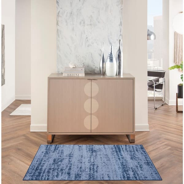 Nourison Modern Lines 3 x 5 Denim Indoor Geometric Mid-century Modern Area  Rug in the Rugs department at