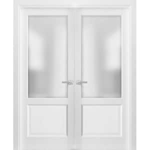 1422 48 in. x 80 in. Universal Handling Frosted Glass Solid Core White Finished Pine Wood Interior Door Slab