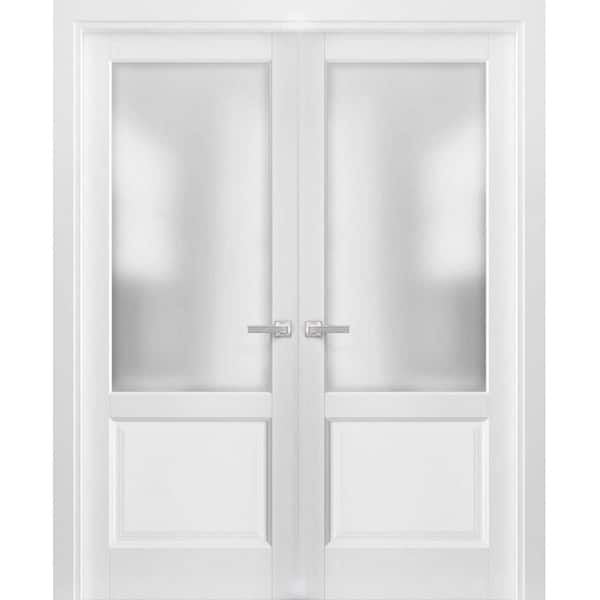 1422 72 in. x 80 in. Universal Handling Frosted Glass Solid Core White Finished Pine Wood Interior Door Slab