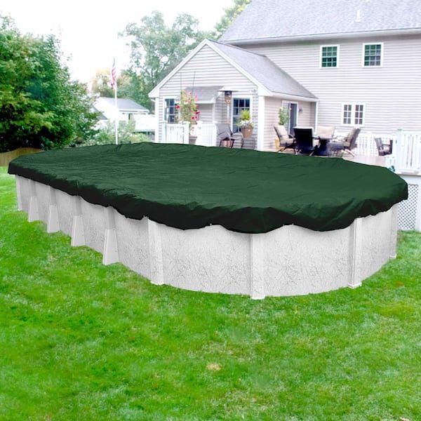 Heavy-Duty 16 ft. x 32 ft. Oval Grass Green Winter Pool Cover