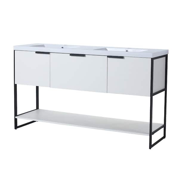 TOOLKISS 60 in. W x 18 in. D Plus Plywood Resin Basin Rectangular Vanity Top in White Straight Grain