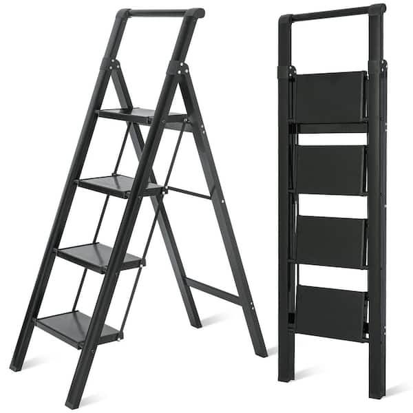 4-Step Steel Folding Step Stool Ladder 330 lbs. Load Capacity Type IA Duty Rating (6.72 ft. Reach Height), Black
