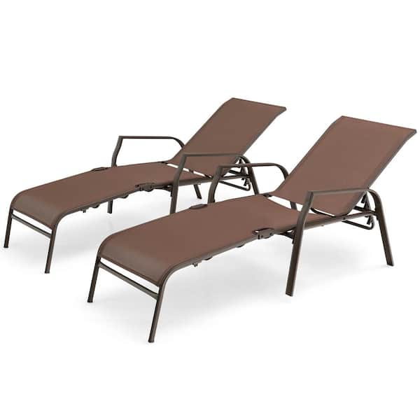 Costway 2-Piece Patio Folding Chaise Lounge Chair Recliner Back Adjustable Stack