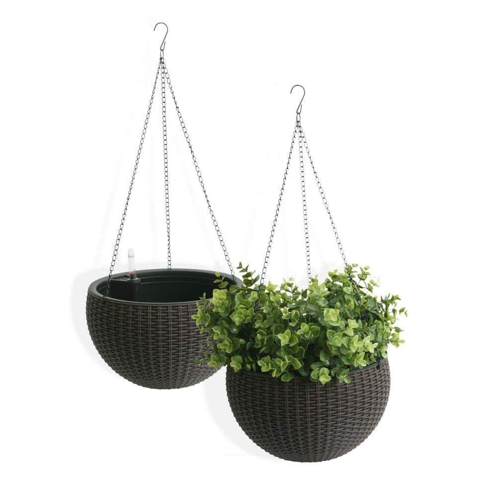 UPC 067151141273 product image for Self-Watering Wicker Brown Plastic Hanging Planter (2-Pack) | upcitemdb.com
