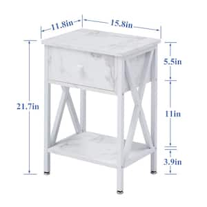 Versatile Nightstands X-Design Side End Table Night Stand Storage Shelf with 1 Bin Drawer 11.8" Wx15.8" Lx21.7" H，White