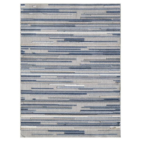 Blue, Gray 2 ft. x 4 ft. Woven Polypropylene Rectangle Indoor/Outdoor Area Rug