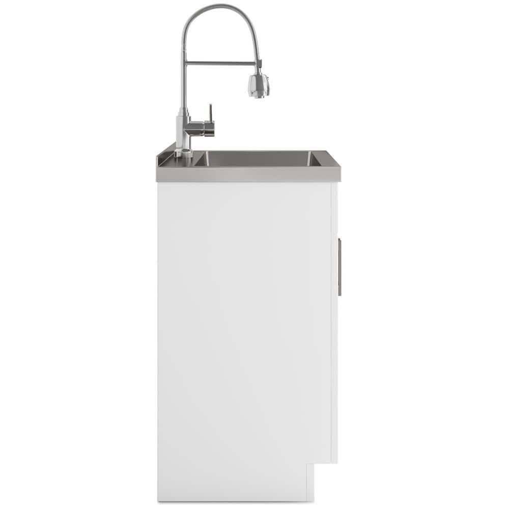 Hennessy 28 Inch White Laundry Cabinet with Stainless Steel Sink