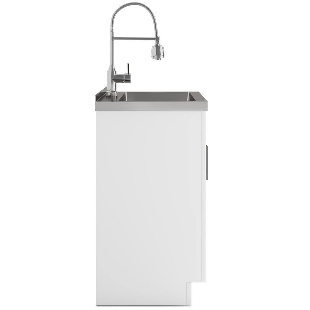 Hennessy 28 Inch White Laundry Cabinet with Stainless Steel Sink