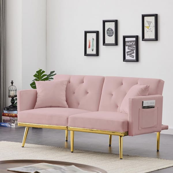 Urtr 59 5 In Pink Velvet Sofa Bed