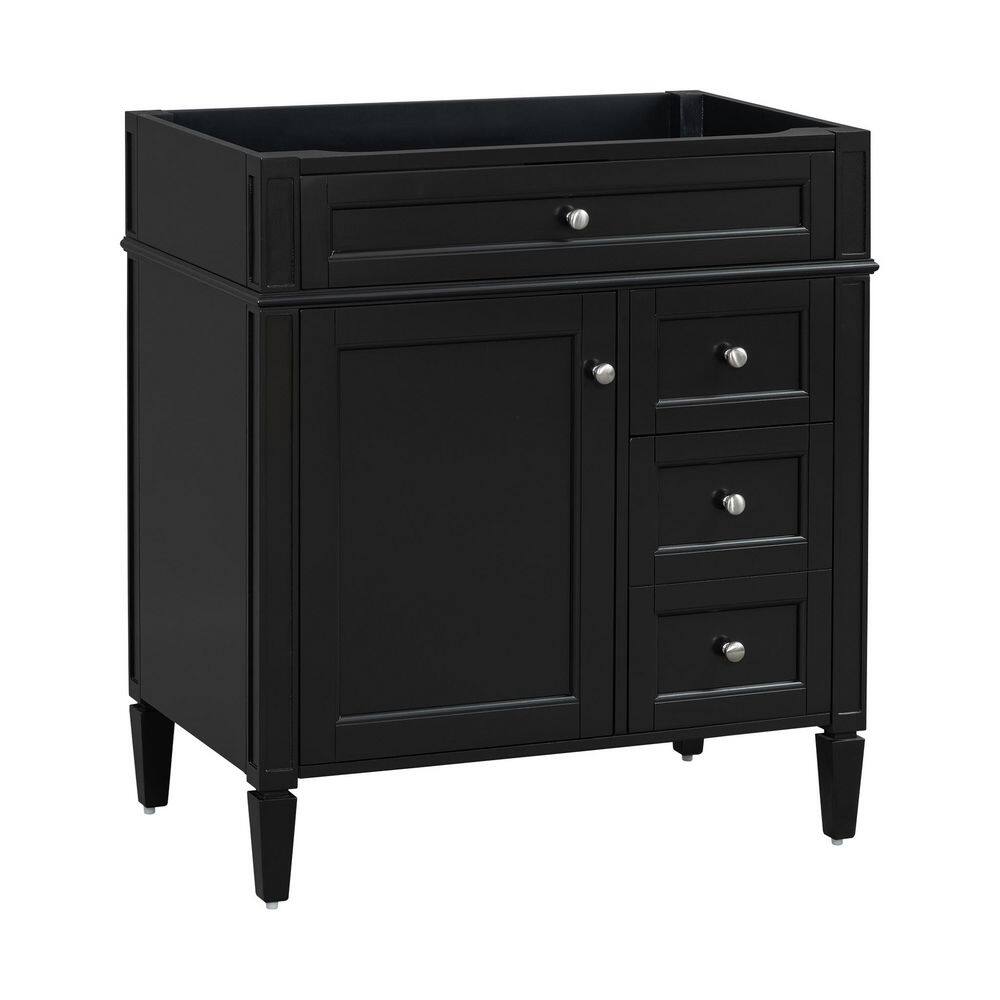 30 in. Black Bath Vanity Cabinet without Top Storage Cabinet with Left Door, 2 Drawers and a Tip-Out Drawer