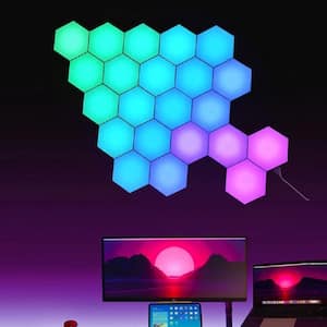3.5 in. x 4 in. RGB Dimmable 120 Lumens Wall Lights with Remote; Dual Control 6 Hexagonal LED Wall Panel Lights
