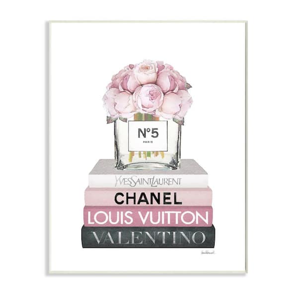 Stupell Industries Pink Roses Perfume Bottle Fashion Bookstack by Amanda Greenwood Unframed Nature Canvas Wall Art Print 36 in. x 48 in.