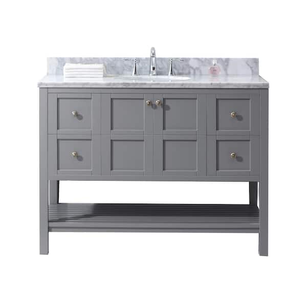 Virtu USA Winterfell 49 in. W Bath Vanity in Gray with Marble Vanity Top in White with Round Basin
