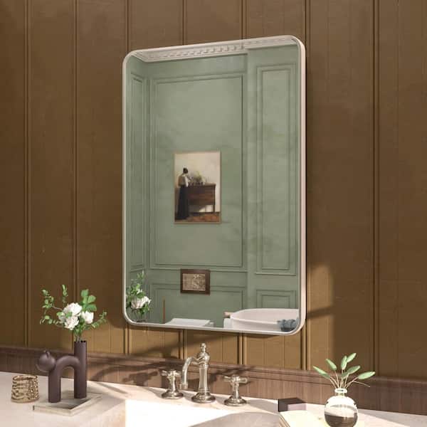 24 in. W x 36 in. H Rectangular Framed Wall Bathroom Vanity Mirror in Brushed Nickel