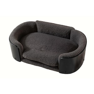 Small Elevated Dog Bed Pet Sofa with Solid Wood Legs and Black Bent Wood Back in Cashmere Cushion