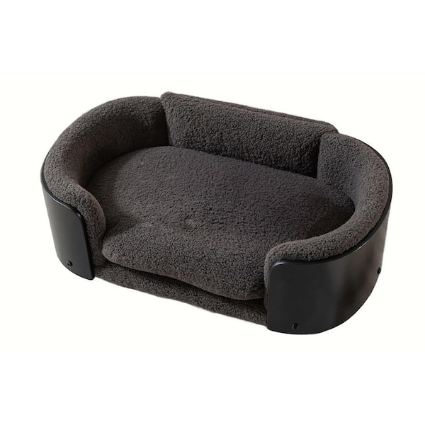 Foobrues Small Elevated Dog Bed Pet Sofa with Solid Wood Legs and Black Bent Wood Back in Cashmere Cushion