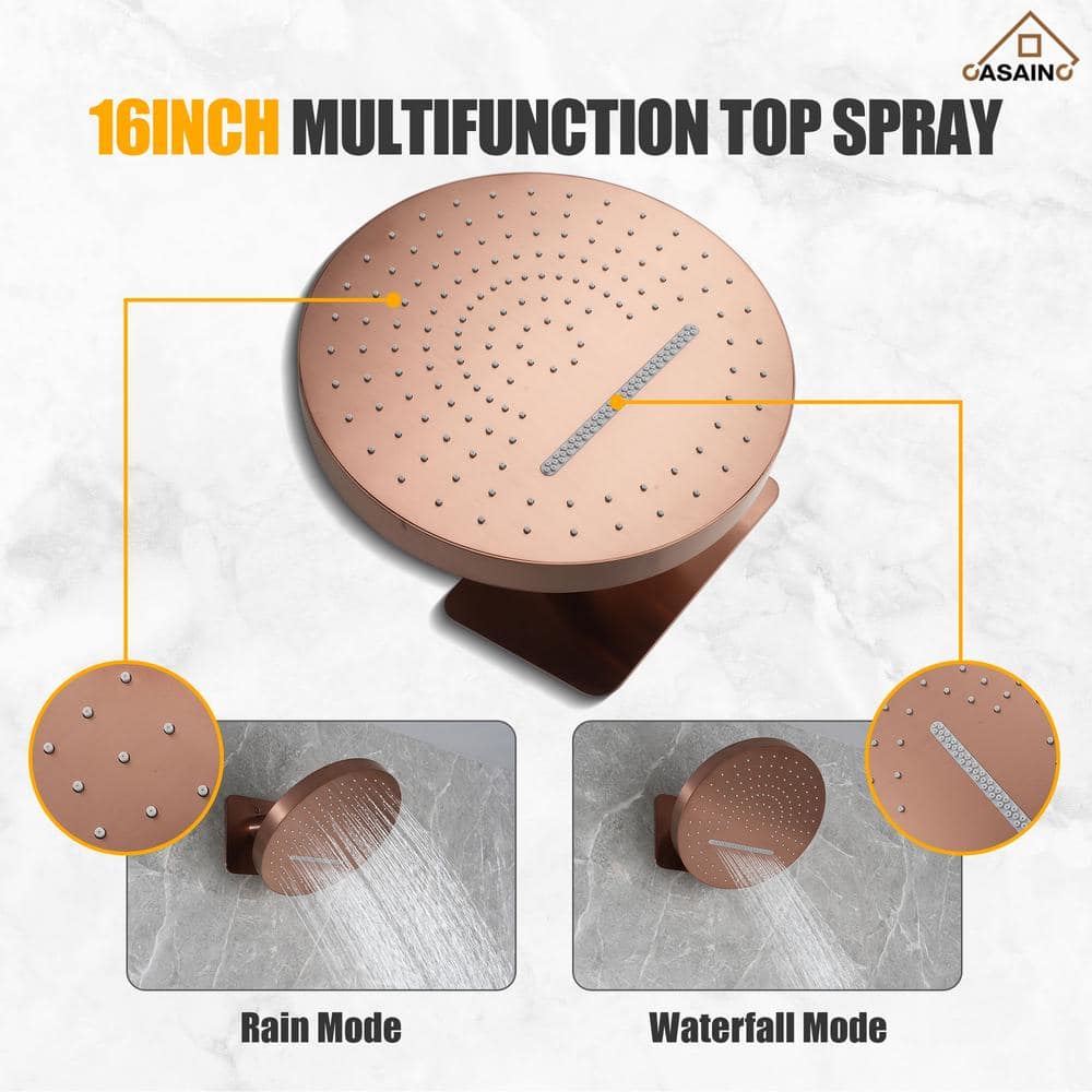 Brushed Rose Gold Stainless Steel Ceiling Mounted Shower System