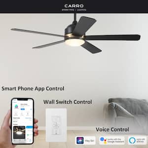 Soran 52 in. Integrated LED Indoor Black Smart Ceiling Fan with Light Kit and Wall Control, Works with Alexa/Google Home