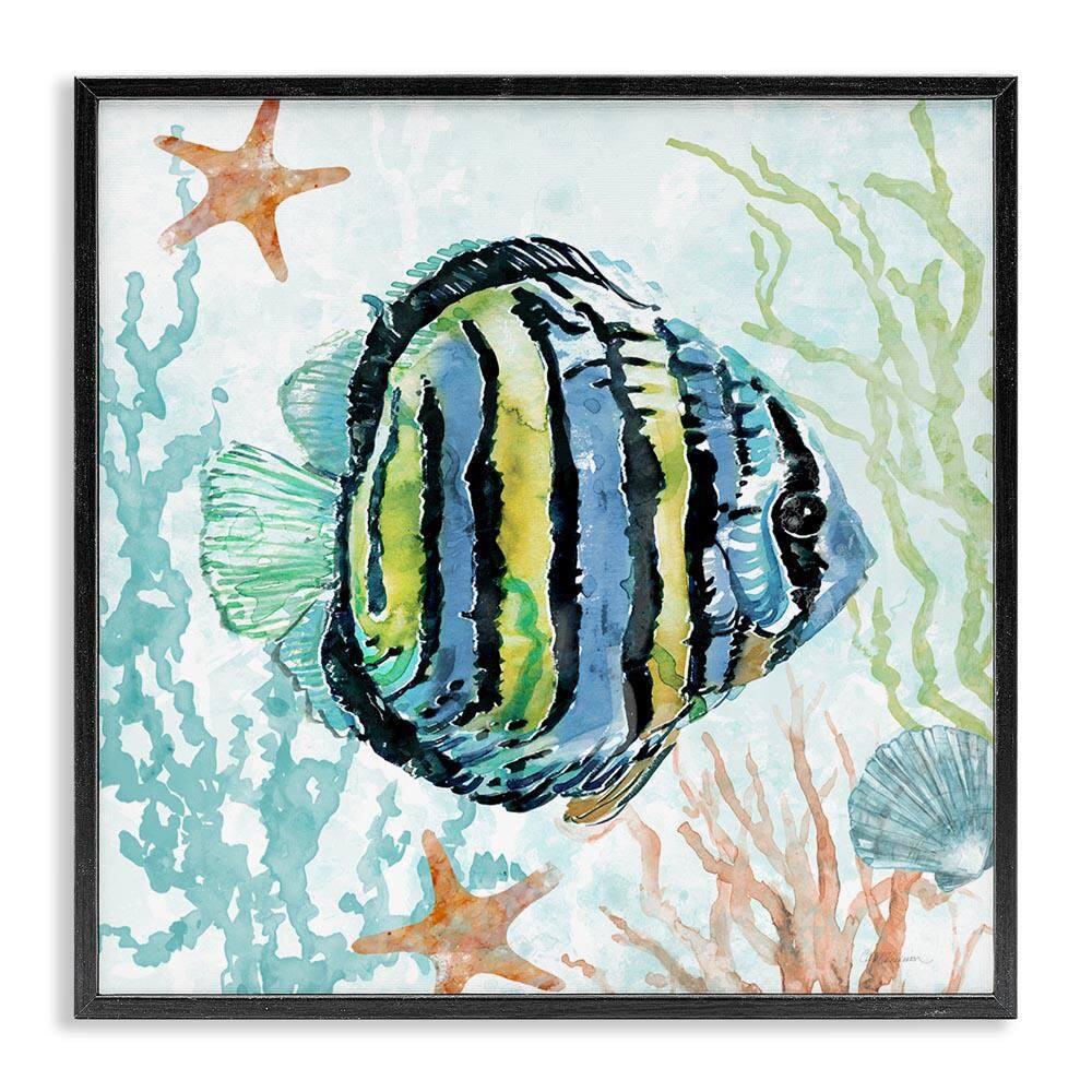 Striped Angel Fish by Carol Robinson Black Framed Animal Giclee Art Print 17 in. x 17 in. price history on PriceWatchPro